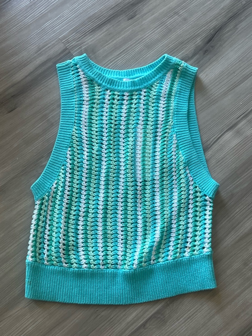 525 America Aqua and White Open-Knit Tank